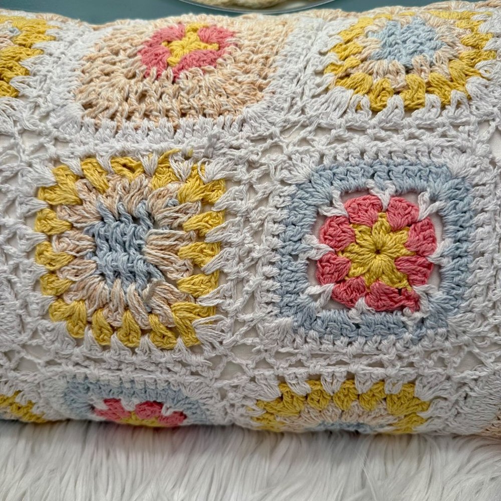 Chelsea & Theodore Cottagecore Olearia Crochet Grannycore Granny Square Pillow 1